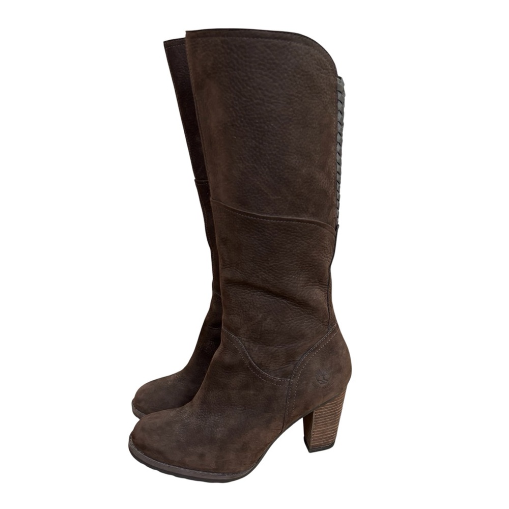 Timberland Earthkeepers Size 7.5 Stratham Heights Tall Brown Suede Heeled Boots